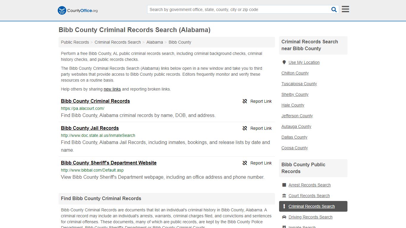 Criminal Records Search - Bibb County, AL (Arrests, Jails ...